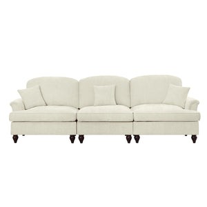 English Elm Elegant Mid Century Large 3-Seater Chenille Sofa With Flared Arms, Ruffled Skirts & Modular Style W3041S00233