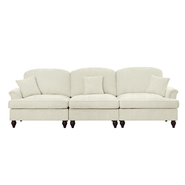 English Elm Elegant Mid Century Large 3-Seater Chenille Sofa With Flared Arms, Ruffled Skirts & Modular Style W3041S00233