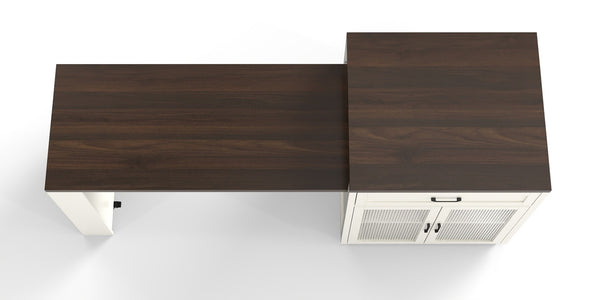 English Elm 83.1'' Extendable Kitchen Island Prep Station with Walnut Woodgrain and Built-in Power Hub W2557S00002