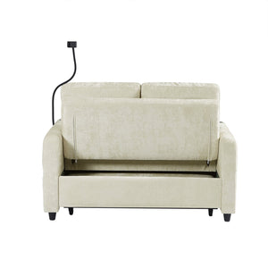 English Elm 53.9" Modern Loveseat Pull-Out Sofa Bed with Adjustable Backrest, Cup Holders, USB Charging Ports & Storage Beige N719S001650A