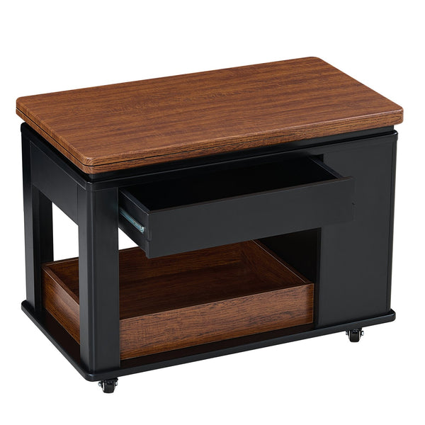 English Elm 27.6'' Modern Multi-Function Coffee Table with Foldable Top, Casters, Multi-Tier Storage & Drawer Black,Walnut N735P328521B