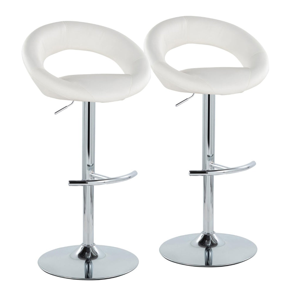 English Elm Posh Adjustable Barstools Set Of 2 - Modern Chrome Base & White Faux Leather, 360-Degree Swivel Design B202S00998-GIGA