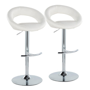 English Elm Posh Adjustable Barstools Set Of 2 - Modern Chrome Base & White Faux Leather, 360-Degree Swivel Design B202S00998-GIGA