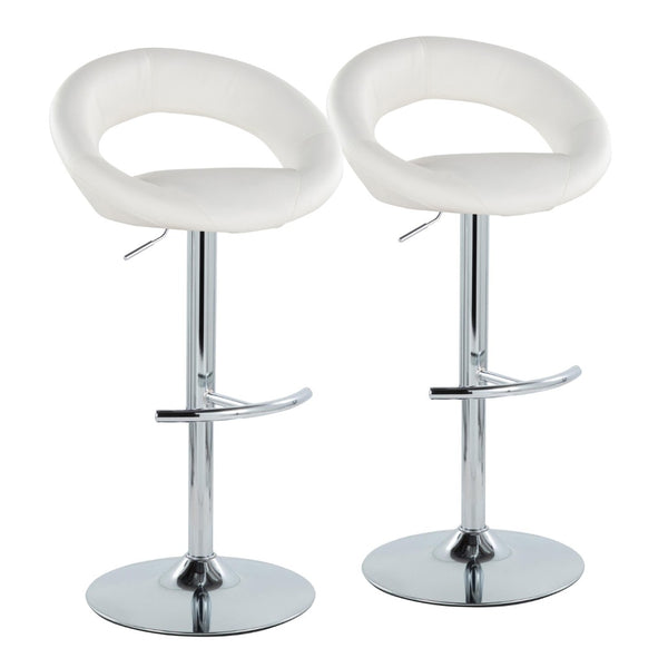 English Elm Posh Adjustable Barstools Set Of 2 - Modern Chrome Base & White Faux Leather, 360-Degree Swivel Design B202S00998-GIGA