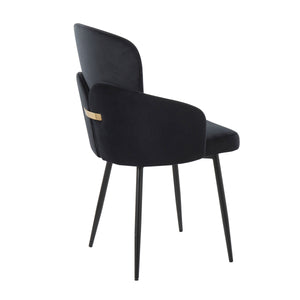 English Elm Dahlia Contemporary Dining Chair Set Of 2 In Black Velvet & Metal With Gold Accents For Elegance B202S01194