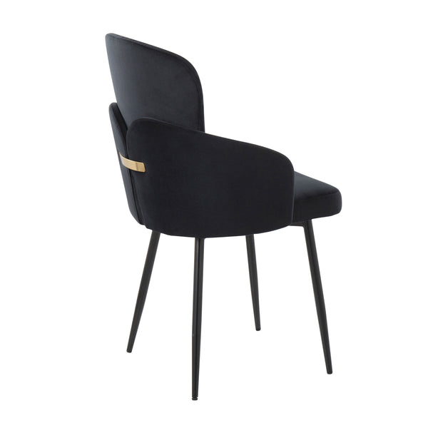 English Elm Dahlia Contemporary Dining Chair Set Of 2 In Black Velvet & Metal With Gold Accents For Elegance B202S01194