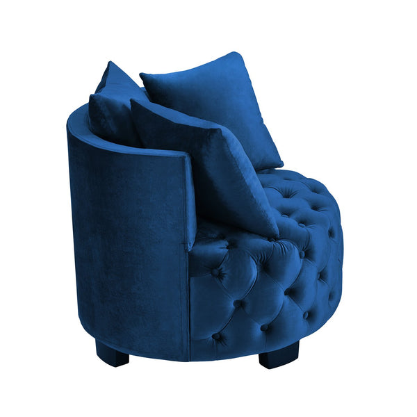 English Elm Contemporary Round Tufted Upholstered Leisure Chair with Crescent Back and Plush Cushion Support Navy W2186P280248