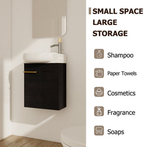 English Elm Soft Close Wall Mounted Bathroom Vanity with Ceramic Vessel Sink and Storage Rack W999S00489