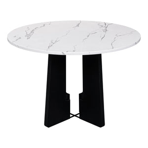 English Elm Round 43-Inch Faux Marble Dining Table for 4 — Mid-Century Modern Cafe Style, 350lb Capacity, Easy Assembly White+Black N752P245707K