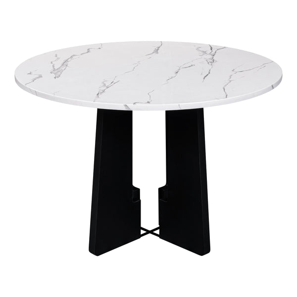 English Elm Round 43-Inch Faux Marble Dining Table for 4 — Mid-Century Modern Cafe Style, 350lb Capacity, Easy Assembly White+Black N752P245707K