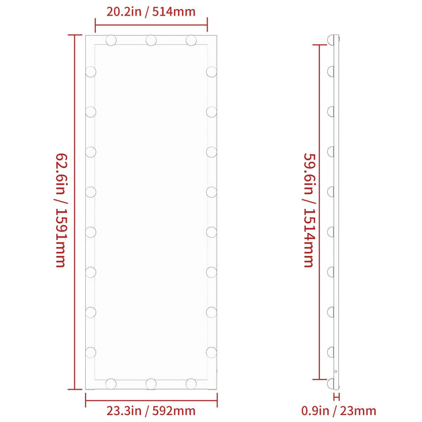 English Elm Hollywood Full Length LED Mirror with 22 Bulbs, 3 Color & Brightness Modes, Walnut Frame, Touch Control W708P297645