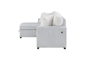 English Elm FORD Light Gray/White Reversible Pull-Out Sofa Bed with Plush Cushions, Flip-Down Console & Cup Holders B201S00131