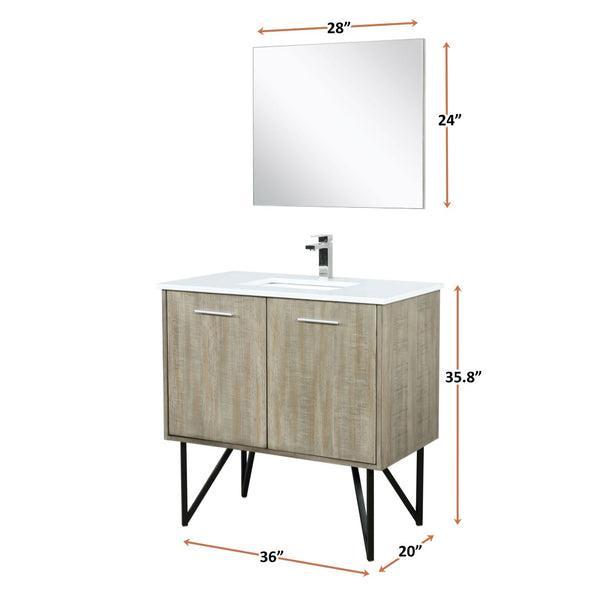 English Elm Rustic Acacia Bath Vanity Set With White Quartz Top, Chrome Faucet & 28" Mirror - Modern Elegance! B2731S01932-GIGA