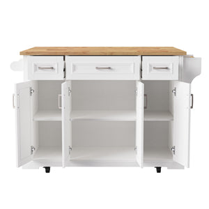 English Elm K&K 54" Farmhouse Kitchen Island with Embossed Texture, Drop Leaf, Soft-Close Drawers & Wheels White N707P195395W