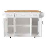 English Elm K&K 54Inch Large Kitchen Island With Rubber Wood Drop Leaf, Embossed Texture Rolling Kitchen Cart On 4 Wheels With 4 Doors and 3 Drawers, Kitchen Island With Storage For Kitchen, Dining Room,White