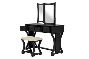 English Elm Unique Modern Pine Wood Vanity Set with 3-Panel Foldable Mirror, Cushioned Stool, Drawers — Rustic Chic B011P354536