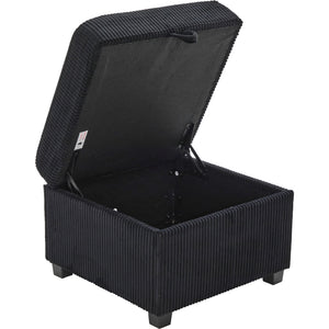 English Elm UNITED Corduroy L-Shaped Sectional Sofa with Storage Ottoman, USB Ports, Cup Holders & LED Lighting Black W1568P332409