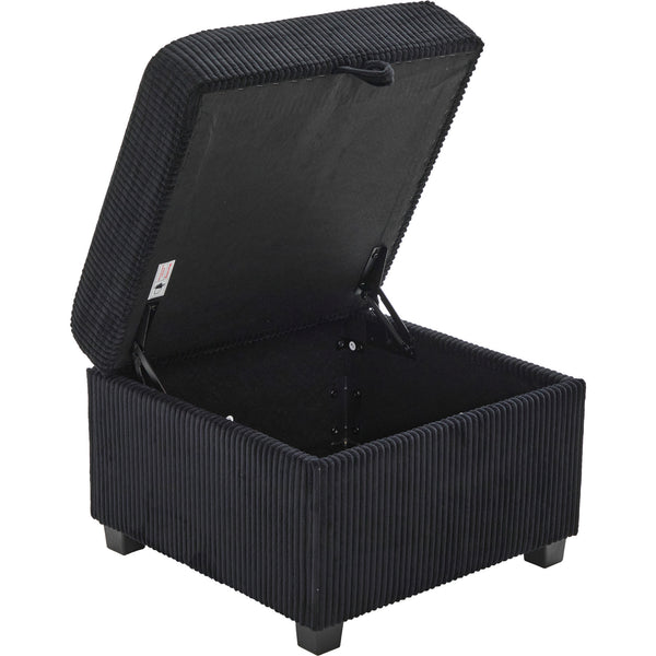 English Elm UNITED Corduroy L-Shaped Sectional Sofa with Storage Ottoman, USB Ports, Cup Holders & LED Lighting Black W1568P332409