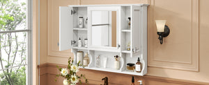 English Elm 35'' Modern Wall-Mounted Medicine Cabinet with Mirror, Hidden Storage and Open Shelves for Bath White N710P209443K