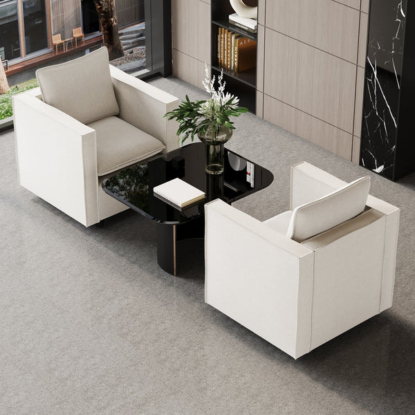 English Elm Decorative linen single sofa chair with plush breathable cushion, compact modern armchair for reading nooks Beige W1727S00046