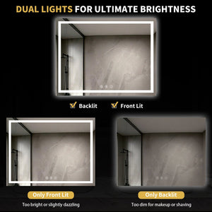 English Elm 48" X 40" Led Vanity Mirror Dual Front Back Lighting Dimmable Anti-fog Bathroom W1920P493142