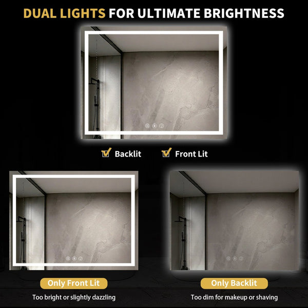English Elm 48" X 40" Led Vanity Mirror Dual Front Back Lighting Dimmable Anti-fog Bathroom W1920P493142