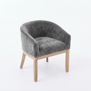 English Elm Mid Century Barrel Accent Chair Chenille Upholstery Rubberwood Legs Dining Room Gray W1143P449341