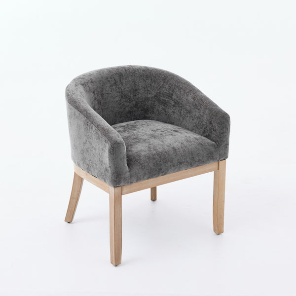 English Elm Mid Century Barrel Accent Chair Chenille Upholstery Rubberwood Legs Dining Room Gray W1143P449341