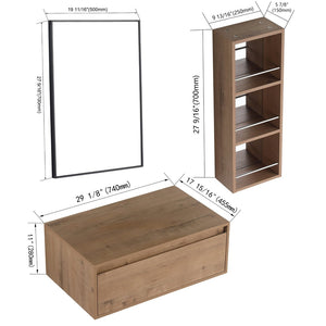 English Elm 30'' Wall Mounted Vanity Mirror Cabinet Black Aluminum Frame Open Shelf Bathroom W999S00537