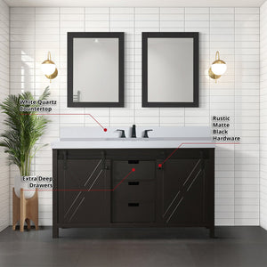 English Elm Brown Double Bath Vanity Set With White Quartz Countertop, Matte Black Faucet & 24" Mirrors Included B2731S01071