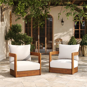 English Elm Christopher Knight Home® - [Set of 2] Premium Acacia Wood Outdoor Club Chair with Curved Tub, Slatted Design, Water-Resistant Beige Cushions N767P314269B_2