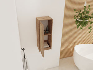 English Elm 12" Bathroom Side Cabinet Wall-Mounted, Soft-Close Hinges, Plywood, Hidden Handle, Space-Saving Storage W999P279375