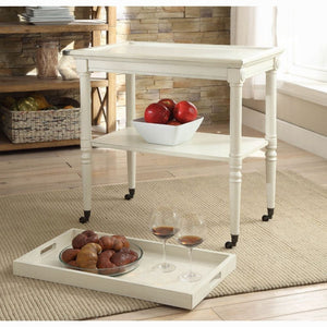 English Elm Antique 5-Shelf Kitchen Island Bar Cart with Sturdy Metal Legs, Thick Top, Rustic-Modern Sandy Grey Finish White B062P209302