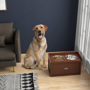English Elm Pawhut Elevated Dog Feeding Station With Storage Drawer & Removable Bowls For Large Breeds, Brown W2225P217613-GIGA