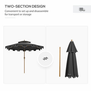 English Elm Outsunny 9' Patio Umbrella With Tilt Crank, Double-Top Vented Canopy For Ultimate Outdoor Comfort W2225P217593-GIGA