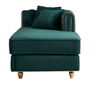 English Elm 66.9''W Velvet Chaise Lounge with Tufted Back and Gold Trim, Luxury Modern Sofa for Living Room Green W579P224636