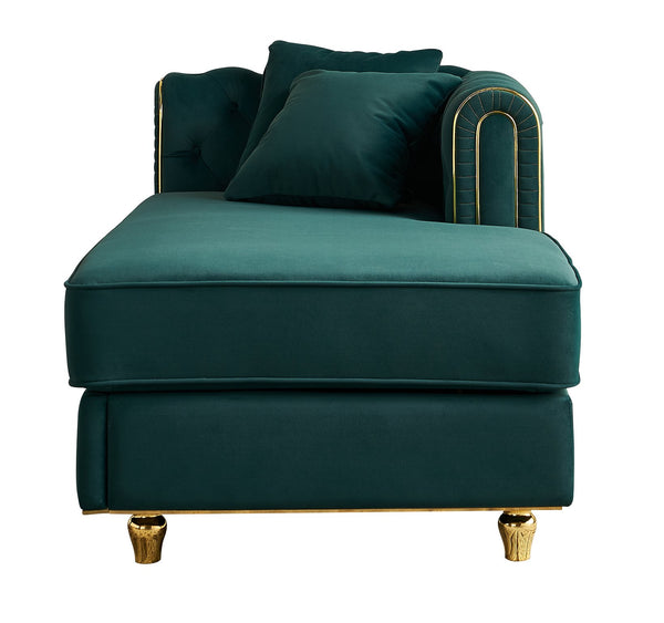 English Elm 66.9''W Velvet Chaise Lounge with Tufted Back and Gold Trim, Luxury Modern Sofa for Living Room Green W579P224636