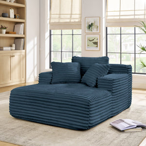 English Elm Living Compressed Chaise Lounge Foam Sofa Bed - Fluffy Corduroy Cloud Couch, Deep Seat, No Frame, Blue W1413P298042