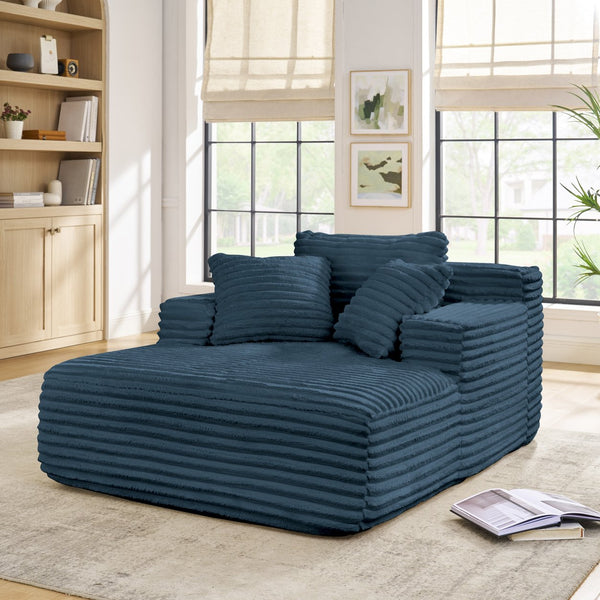 English Elm Living Compressed Chaise Lounge Foam Sofa Bed - Fluffy Corduroy Cloud Couch, Deep Seat, No Frame, Blue W1413P298042
