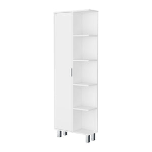 English Elm FM FURNITURE Randall Linen Cabinet White - Elegant 1-Door, 9 Shelves, Durable Particleboard Storage for Bathroom B128P321051