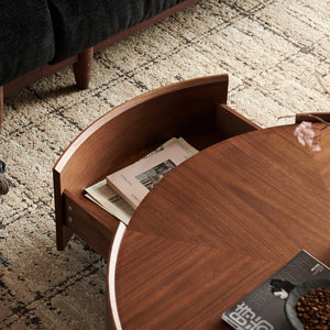 English Elm 39.3-inch Round Walnut Mosaic Inlay Coffee Table with Iron Base for Living Rooms W5098P417448