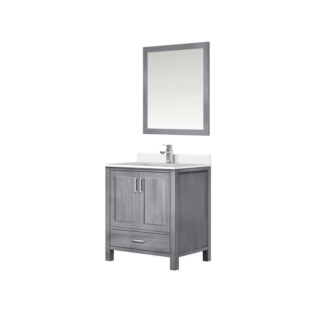 English Elm Distressed Grey 30 in Vanity with Cultured Marble Top, Chrome Faucet & 28x32 Mirror, Scratch-Resistant SurfaceDistressed Grey 30 in Vanity with Cultured Marble Top, Chrome Faucet & 28x32 Mirror, Scratch-Resistant Surface B2731S01326
