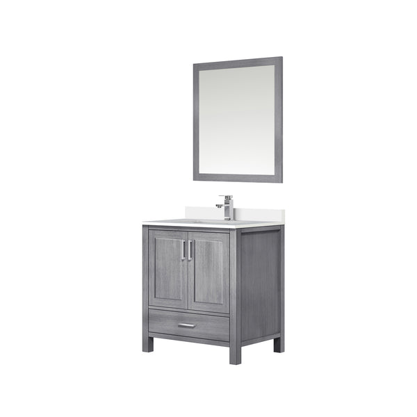 English Elm Distressed Grey 30 in Vanity with Cultured Marble Top, Chrome Faucet & 28x32 Mirror, Scratch-Resistant SurfaceDistressed Grey 30 in Vanity with Cultured Marble Top, Chrome Faucet & 28x32 Mirror, Scratch-Resistant Surface B2731S01326