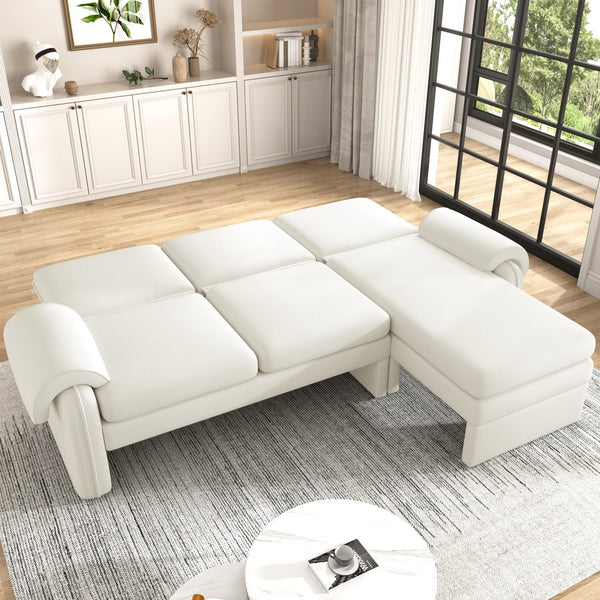 English Elm 94.1" Convertible Futon Sofa Bed L-Shaped Chenille Sleeper with Reversible Chaise, Adjustable Backrest and Pillows Beige N719S001770A