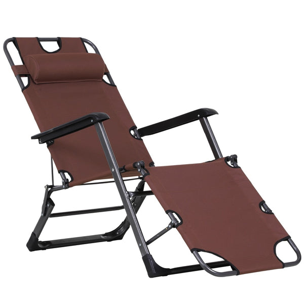 English Elm Outsunny Folding Chaise Lounge Chair - Portable 2-In-1 Adjustable Pool & Beach Chair With Pillow, Pocket W2225P217585-GIGA