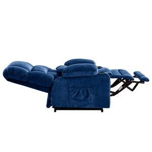 English Elm Dual Motor Large Power Lift Recliner Chair with Waist Kneading & Heat, Extended Footrest, USB Ports Blue W1521S00073