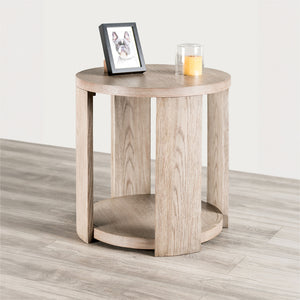 English Elm Modern Oak Finish Round End Table with Lower Shelf and Casters, 24"D x 24"H Stylish Living Room Accent B2741P378320