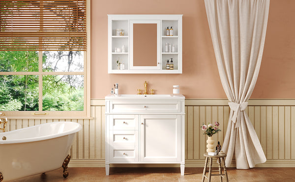 English Elm 36'' Modern Bathroom Vanity Set With Sink, Mirror & Open Shelves - Stylish Storage Solution! N710S236006K
