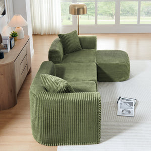 English Elm 114" Cloud Sectional Couch with L-Shape Chaise Modular Corduroy Sofa with Movable Ottoman, No Assembly Required, Plush Comfort for Living Spaces Green W1117P371655
