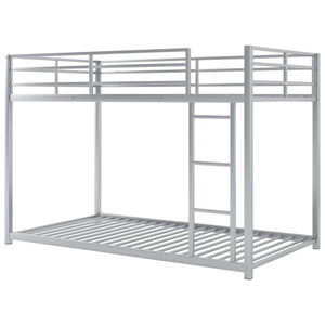 English Elm Twin Over Twin Metal Bunk Bed Low Profile with Full Guardrail Ladder Quiet Steel Frame Sturdy Support Silver MF285535AAN